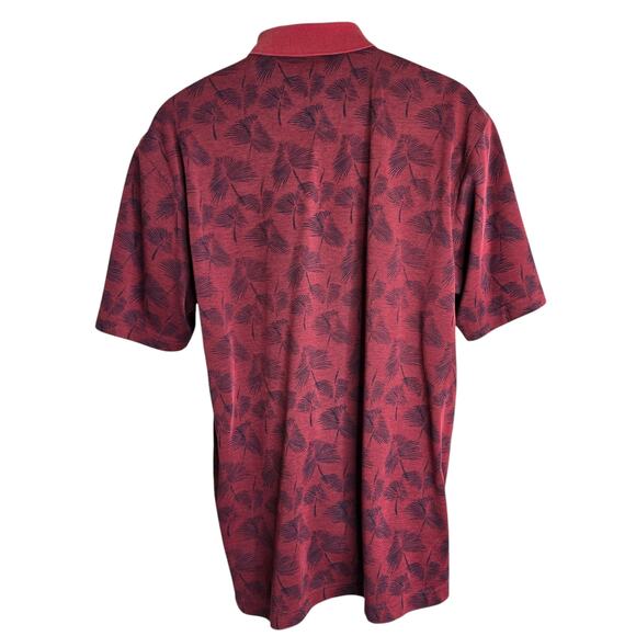 Izod Mens Polo Shirt Large Tropical Print Palm Leaves Maroon Vacation‎ Golf - Picture 4 of 5